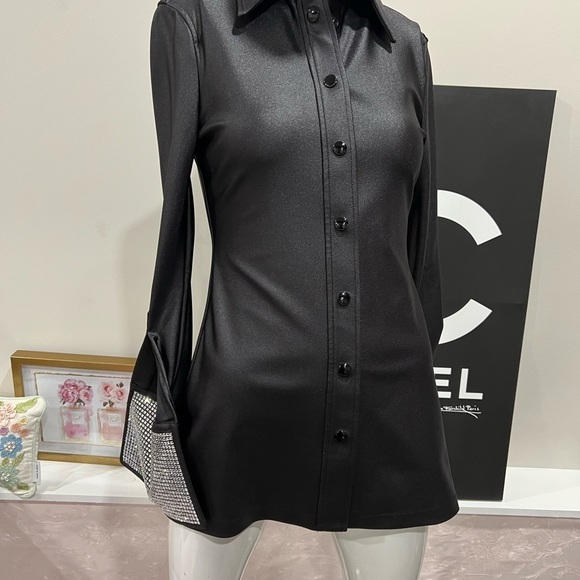 ALEXANDER WANG  crystal-embellished split-cuff shirt 1CC1221550-00. - Picture 9 of 16